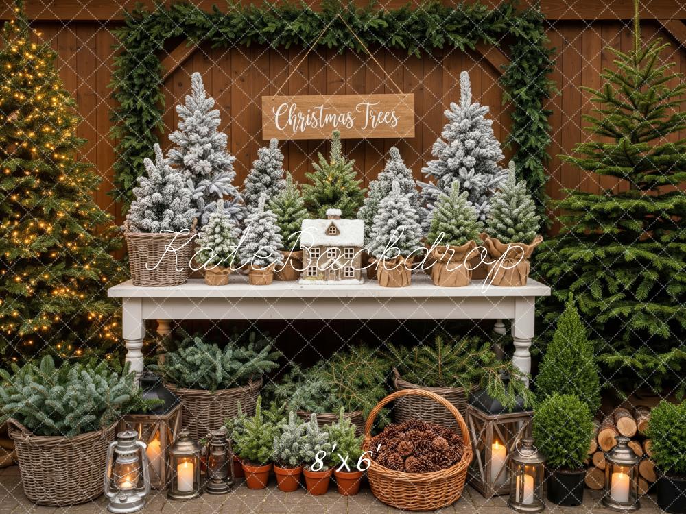 Kate Christmas Greenery Snowy Pine Trees Table Display Backdrop Designed by Patty Roberts