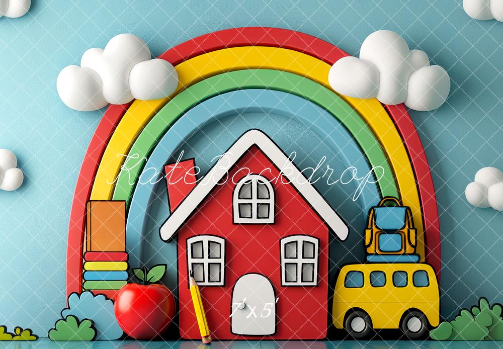 Kate Back to School Rainbow House School Bus Backdrop Designed by Mini MakeBelieve