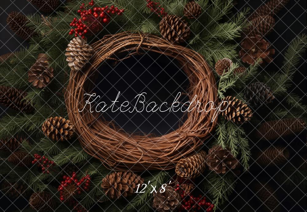 Kate Christmas Newborn Wreath Pinecones Red Berries Evergreen Floor Backdrop Designed by Emetselch
