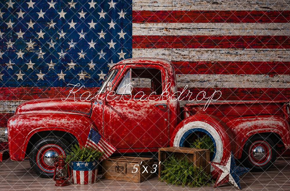 Kate Patriotic Vintage Truck American Flag Red Pickup Printed Backdrop Designed by Caitlin Lynch