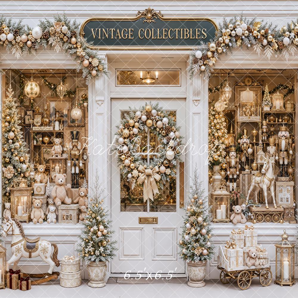 Kate Christmas Vintage Collectibles Storefront Garland Printed Backdrop Designed by Emetselch