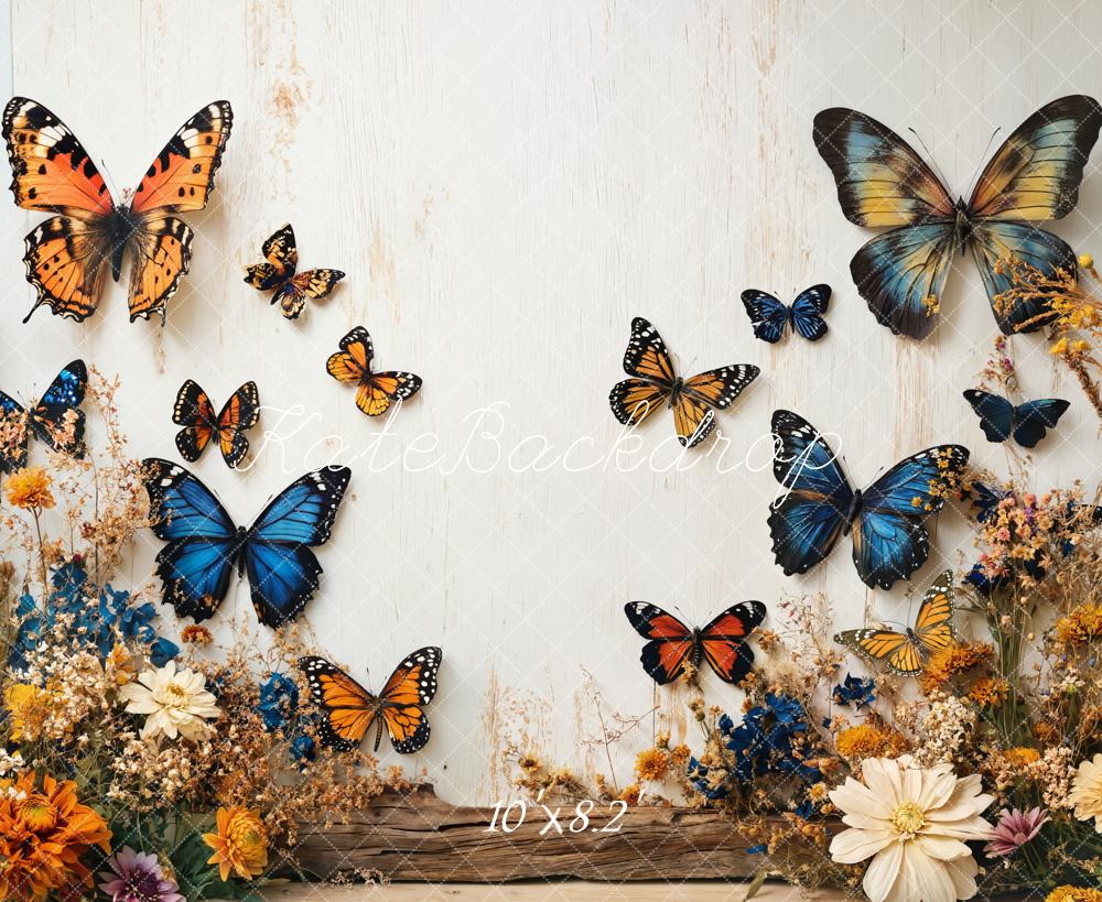 Kate Butterfly Floral Garden White Wall Backdrop Designed by Emetselch