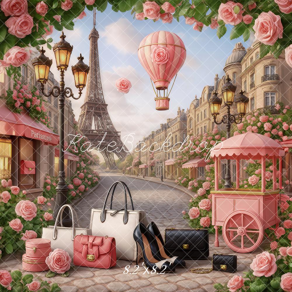 Kate Hot Air Balloon Street Eiffel Tower Rose Backdrop Designed by Ashley Paul