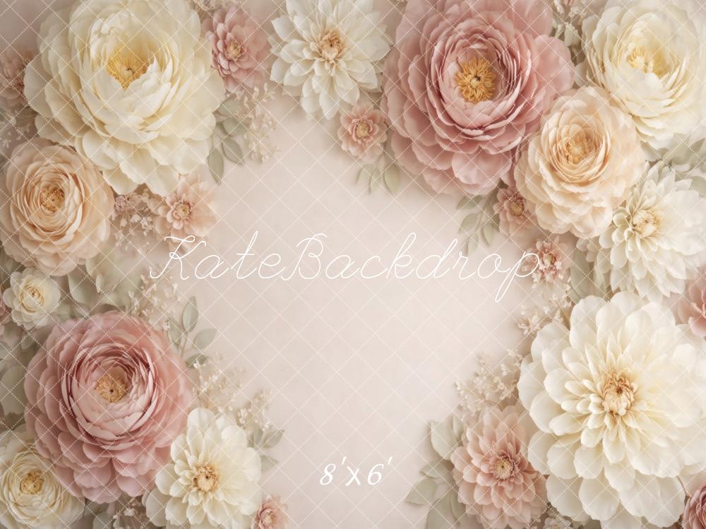 Kate Floral Cream Blush Flower Arch Printed Backdrop Designed by Vertigo Productions