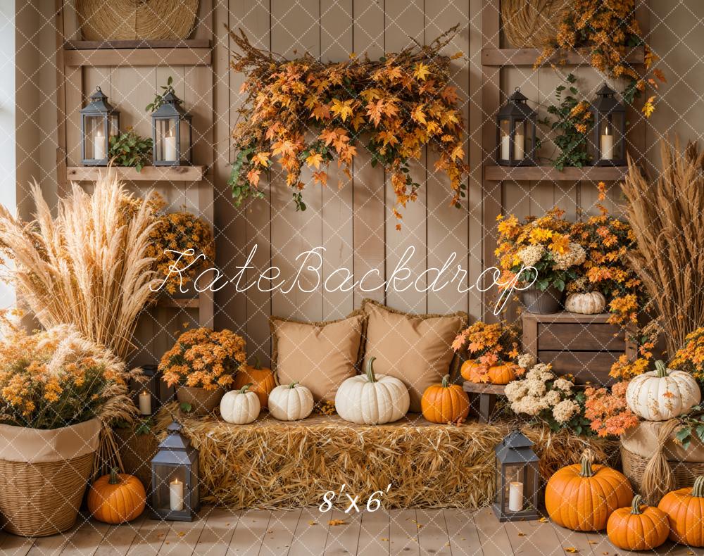 Fall Boho Pompoen Oogst Esdoornbladeren Foto Achtergrond Designed by Emetselch