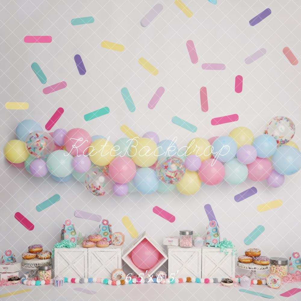 Kate Cake Smash Pastel Donut Balloons Backdrop Designed by Melissa King