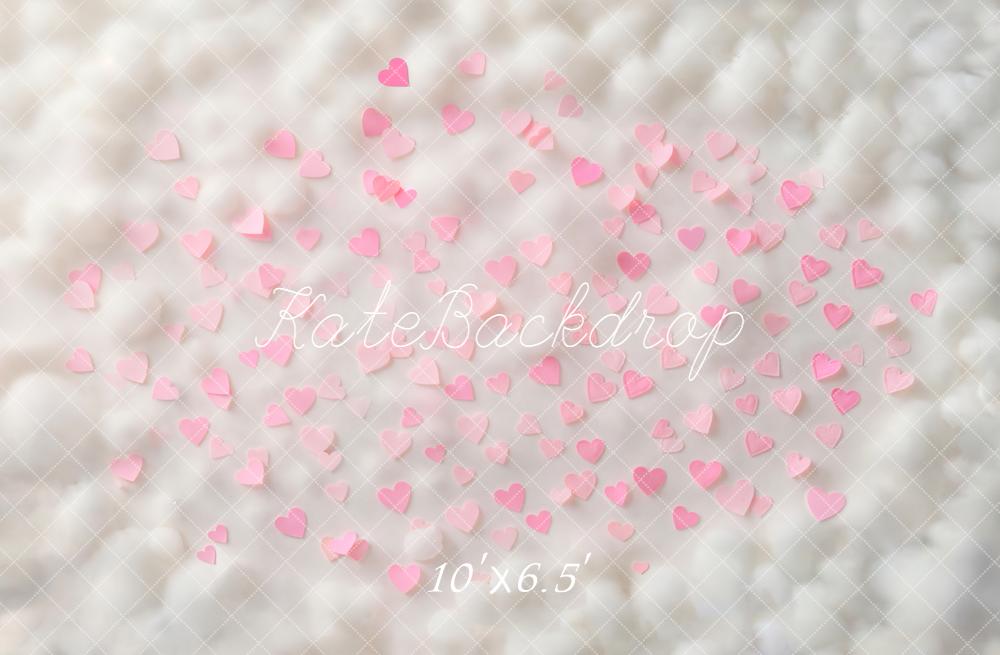 Kate Pink Hearts on White Cloud Texture Floor Backdrop Designed by Emetselch