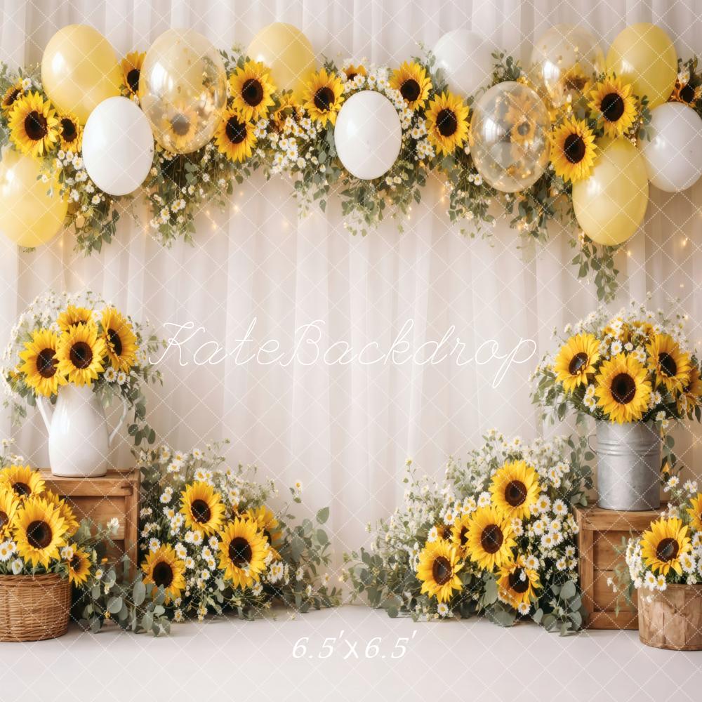 Kate Summer Sunflower Daisy Balloon Garland Printed Backdrop Designed by Vertigo Productions