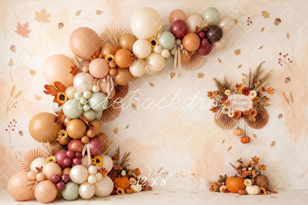 Kate Fall Birthday Floral Balloon Arch Garland Pumpkin Printed Backdrop Designed by Patty Roberts