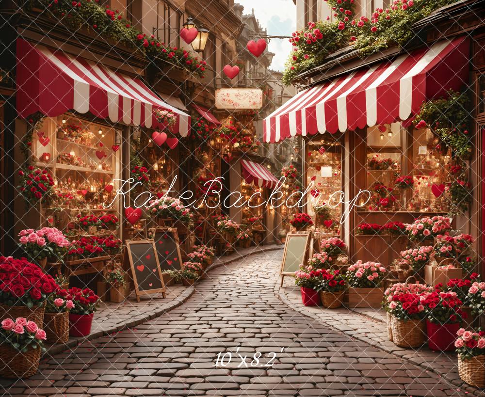 Valentijnsdag Bloemenwinkel Straat Foto Achtergrond Designed by Emetselch