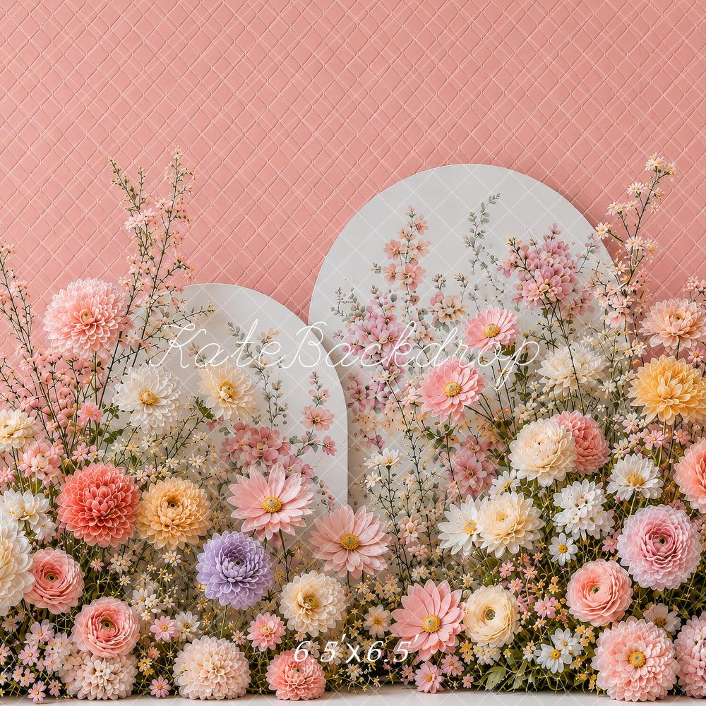 Kate Cake Smash Blush Pink Floral Arch Garden Printed Backdrop Designed by Shutter Swan Studios
