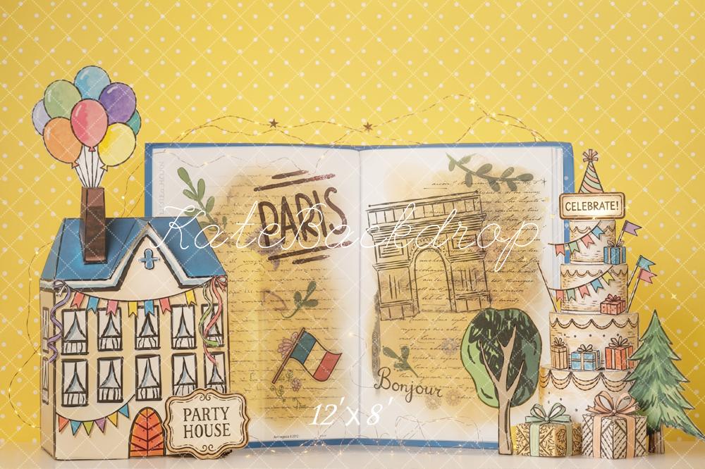 Kate Paris Party House Open Book Balloons Cake Printed Backdrop Designed by Emetselch