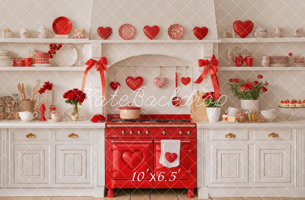 Kate Valentine's Day Kitchen Red Hearts Roses Backdrop Designed by Emetselch