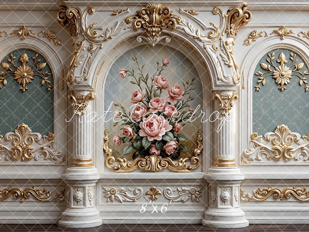 Kate Spring Vintage Baroque Ornate Columns Floral Wall Printed Backdrop Designed by Mini MakeBelieve
