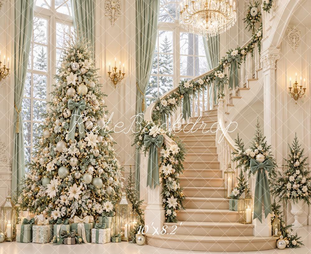 Kate Christmas Tree Staircase Garland Chandelier Printed Backdrop Designed by Emetselch