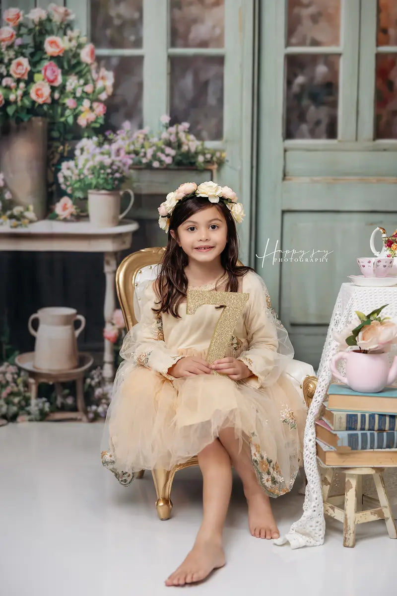 Kate Spring Flowers Green Wooden Door Backdrop Designed by Emetselch