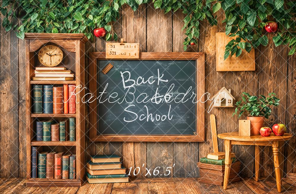 Back to School Blackboard Vintage Wooden Bookshelf Backdrop Designed by Emetselch