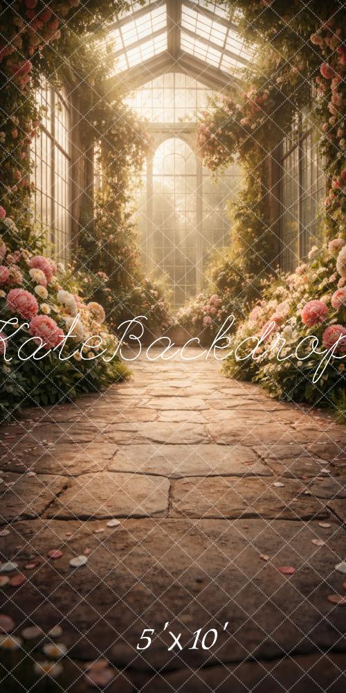 Kate Sweep Flower Arch Stone Pathway Greenhouse Printed Backdrop Designed by Vertigo Productions