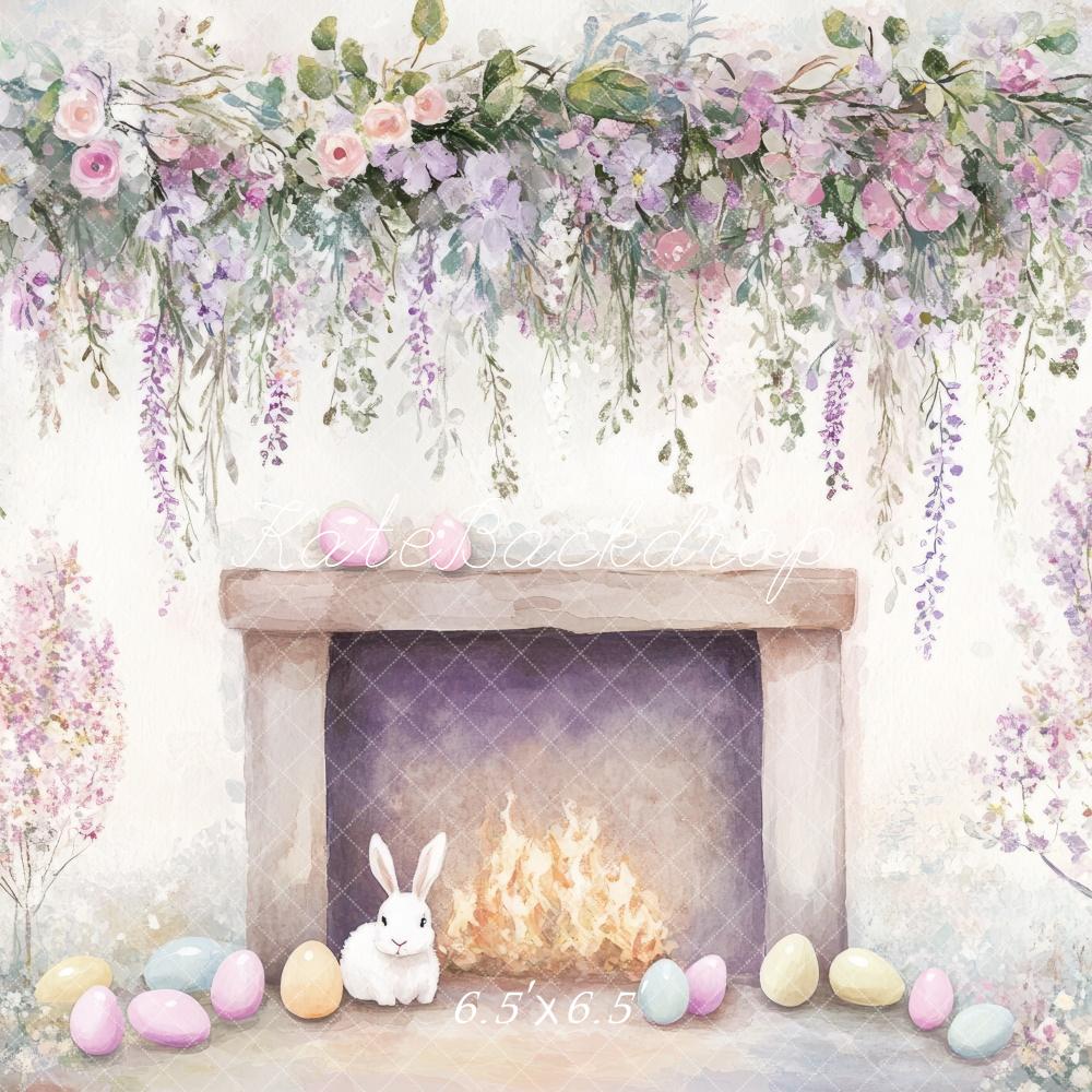 Fondo de chimenea floral de conejito de Pascua diseñado por Mini MakeBelieve