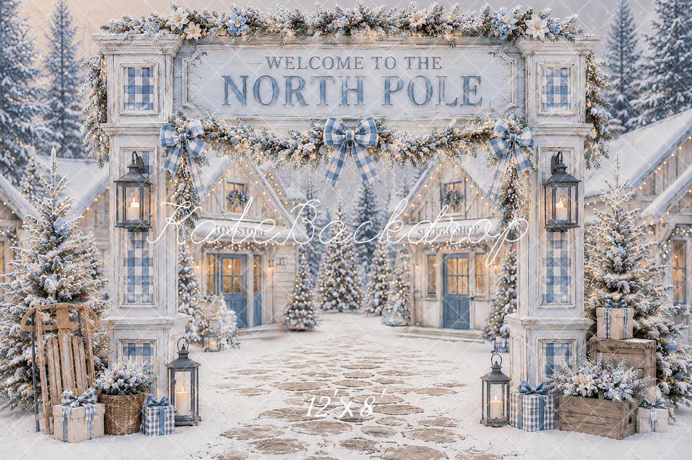 Kate Christmas North Pole Welcome Sign Snowy Village Printed Backdrop Designed by Ashley Paul