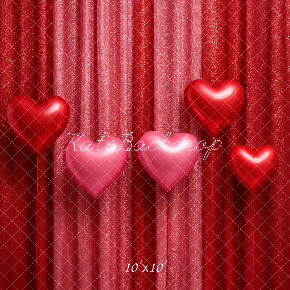 Kate Valentine's Day Red Glitter Curtains Heart Balloons Printed Backdrop Designed by Megan Leigh Photography