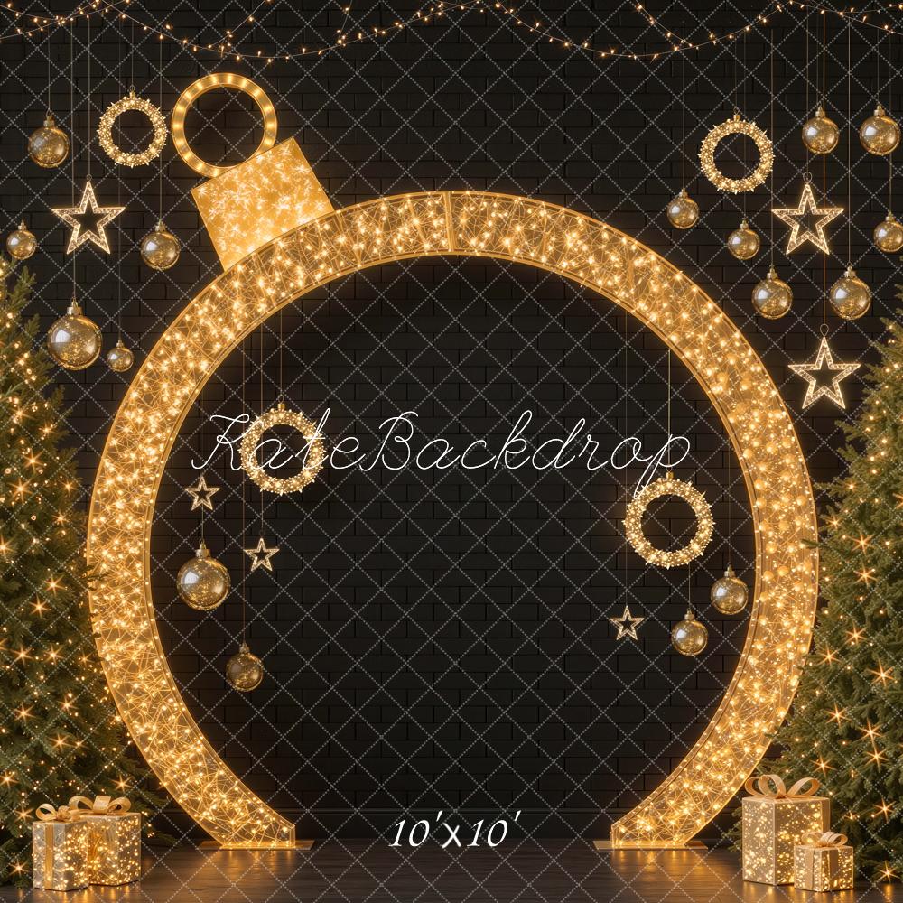Kate Christmas Illuminated Ornament Black Wall Trees Stars Printed Backdrop Designed by Mini MakeBelieve