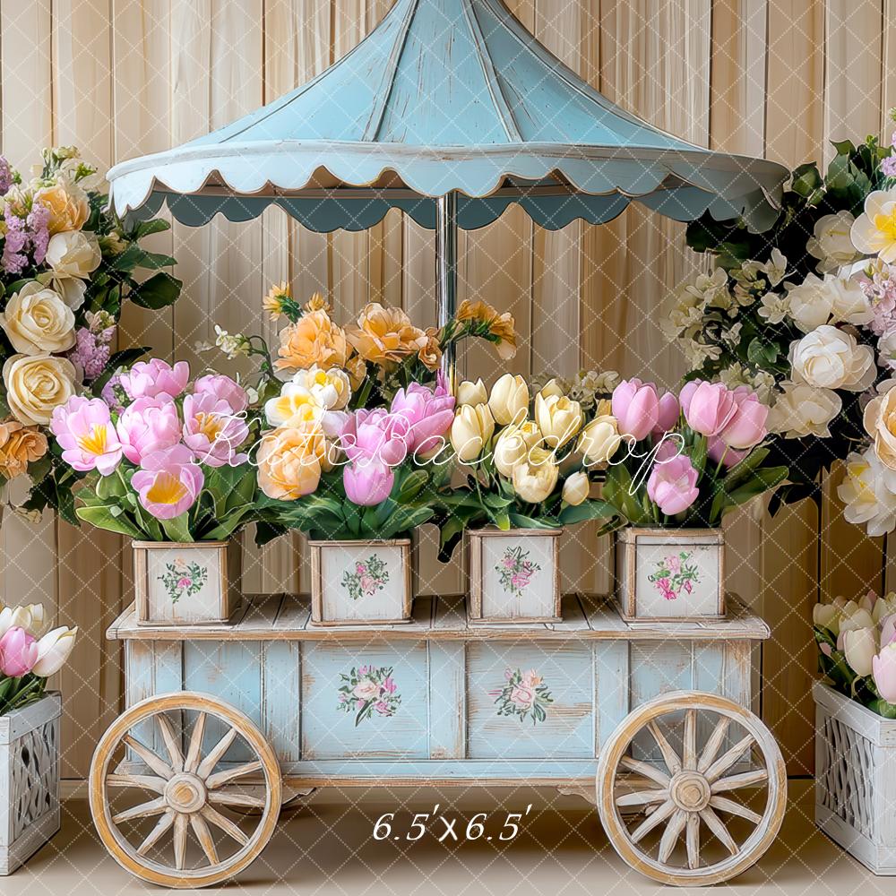 Kate Spring Flower Cart Wood Backdrop Designed by Mini MakeBelieve