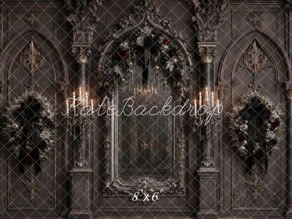 Kate Christmas Gothic Ornate Mirror Wreaths Printed Backdrop Designed by Vertigo Productions