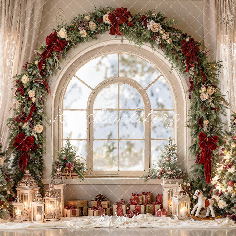 Kate Christmas Garland Arch Window Trees Lanterns Printed Backdrop Designed by Emetselch