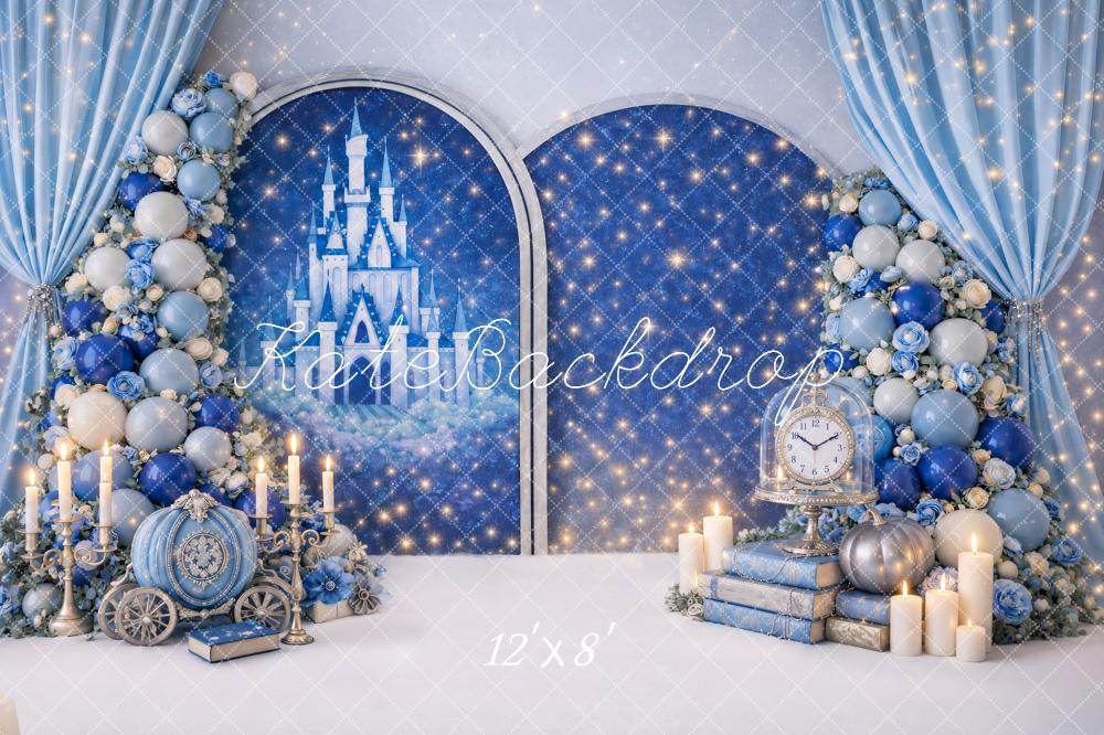 Kate Birthday Fairy Princess Blue Castle Balloon Arch Printed Backdrop Designed by Ashley Paul