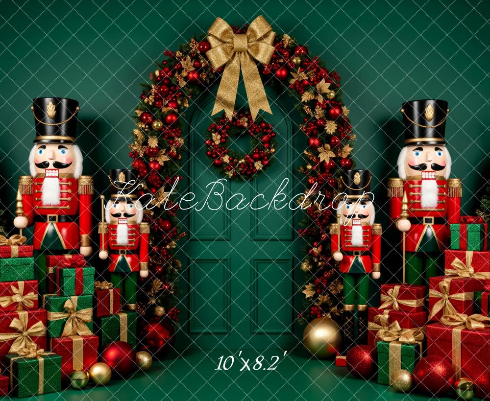 Kate Christmas Nutcracker Garland Gift Boxes Green Backdrop Designed by Patty Roberts