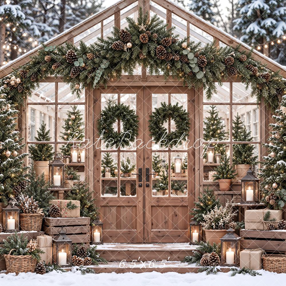 Kate Christmas Snowy Greenhouse Garland Wreath Printed Backdrop Designed by Emetselch