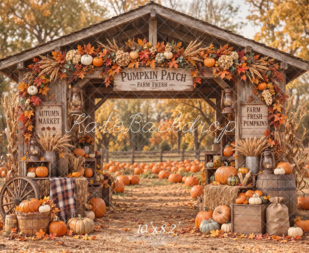 Kate Fall Pumpkin Patch Rustic Farm Arch Printed Backdrop Designed by Emetselch