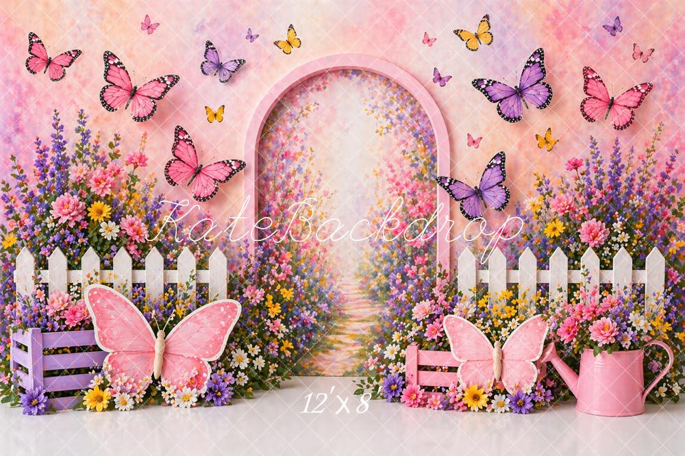 Kate Butterfly Flower Arch Garden Fence Printed Backdrop Designed by Caitlin Lynch