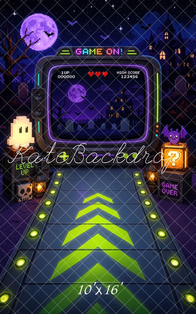 Kate Sweep Halloween Trunk or Treat Video Games Haunted House Printed Backdrop Designed by Mini MakeBelieve