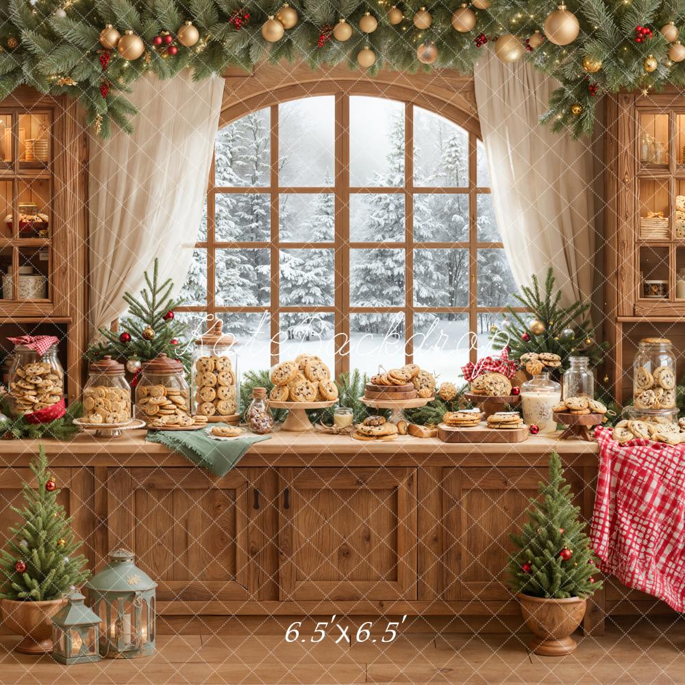 Kate Christmas Kitchen Cookie Wooden Cabinet Pine Garland Window Backdrop Designed by Emetselch