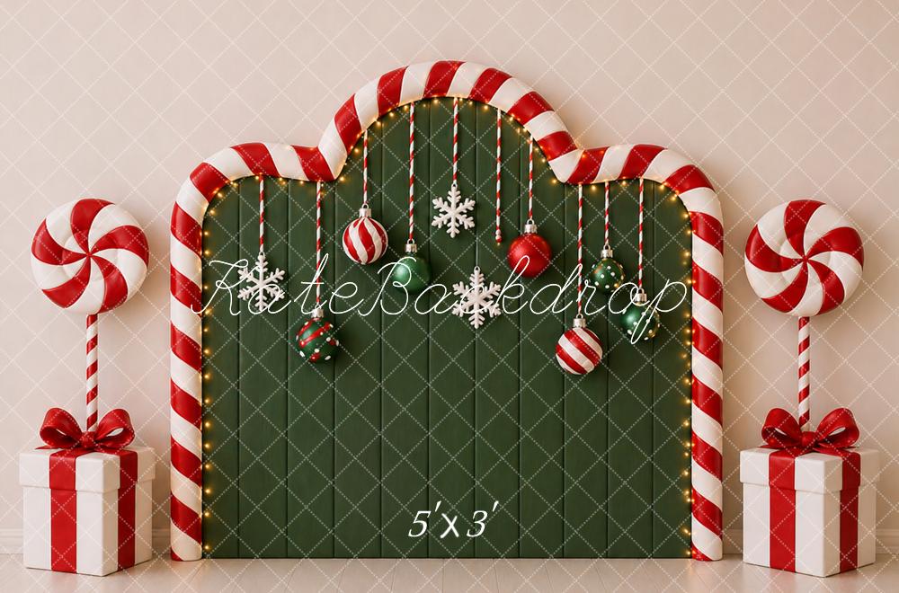 Kate Christmas Headboard Candy Cane Arch Gift Boxes Printed Backdrop Designed by Caitlin Lynch