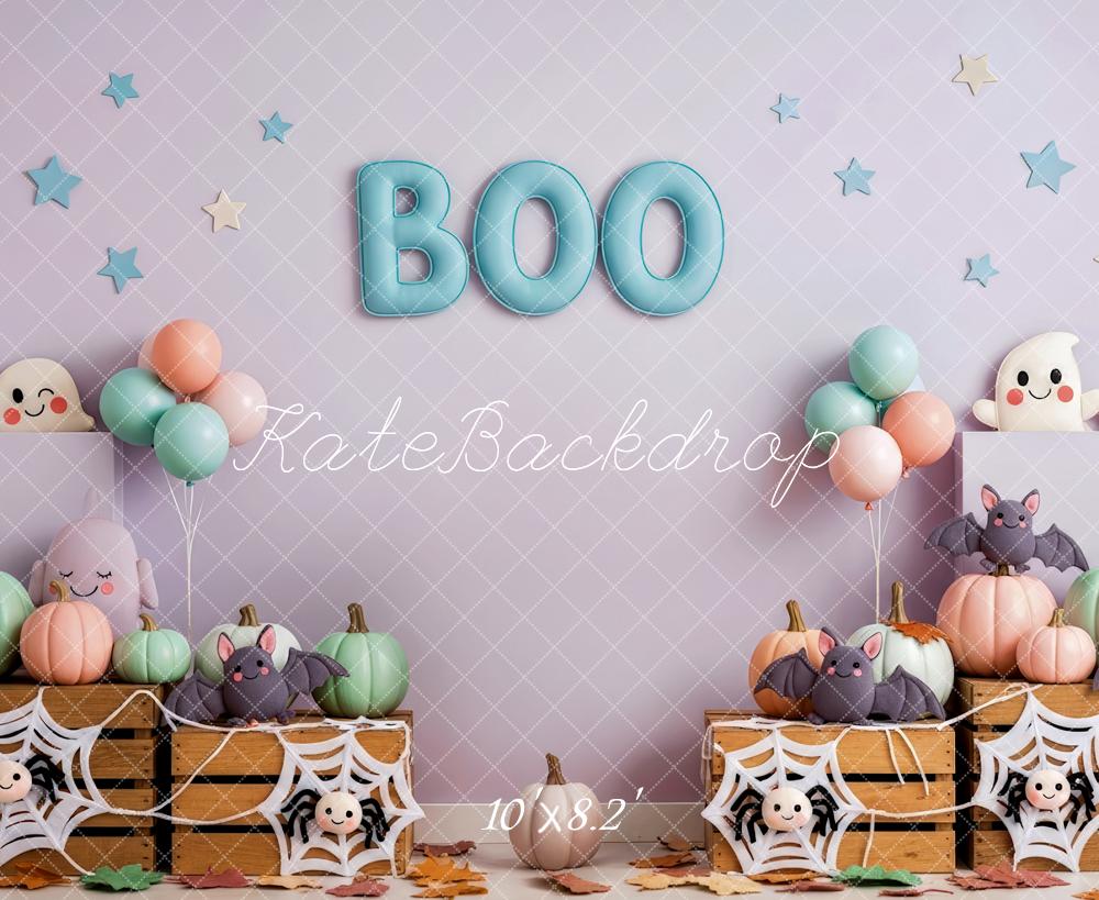 Kate Halloween Cake Smash Cute Ghosts Bats Pumpkins Balloons Backdrop Designed by Patty Roberts