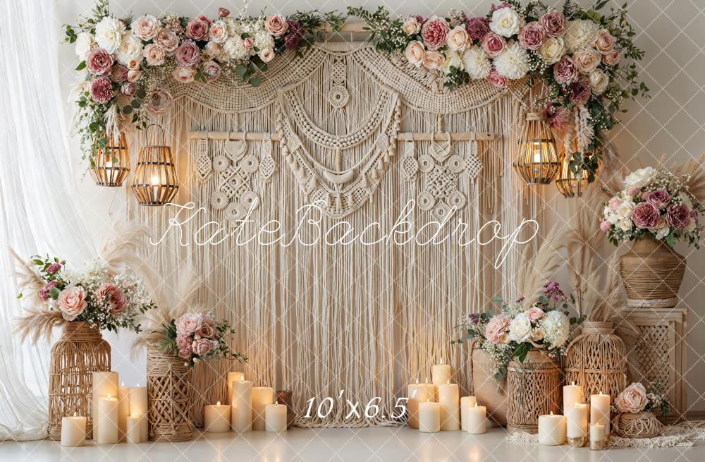 Kate Boho Macrame Flower Arch with Candles Backdrop Designed by Emetselch