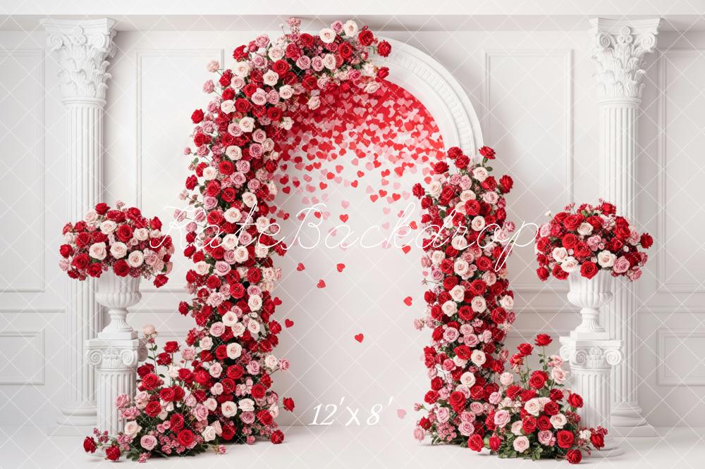 Kate Valentine's Day Flower Arch Red Pink Roses Heart Petals Backdrop Designed by Patty Roberts