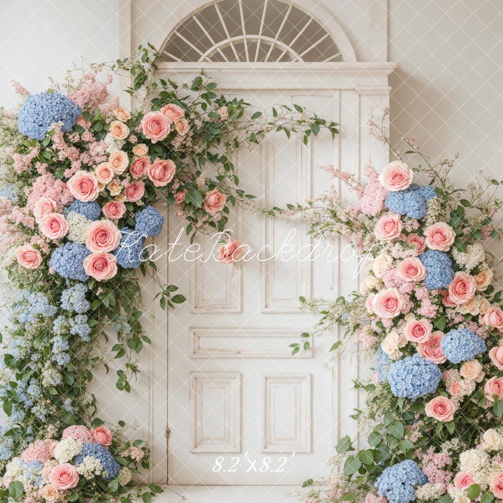 Kate Spring Flower White Elegant Door Backdrop Designed by Emetselch
