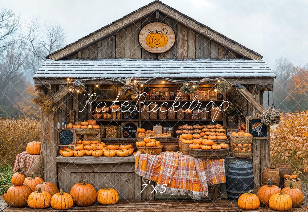 Kate Fall Pumpkins Harvest Farm Stand Rustic Wood Backdrop Designed by Emetselch