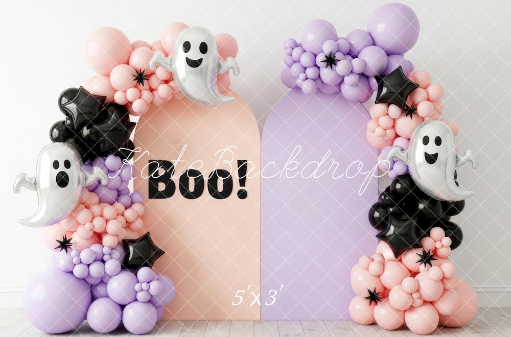 Kate Halloween Cake Smash Ghost Balloon Arch Pastel Backdrop Designed by Patty Roberts