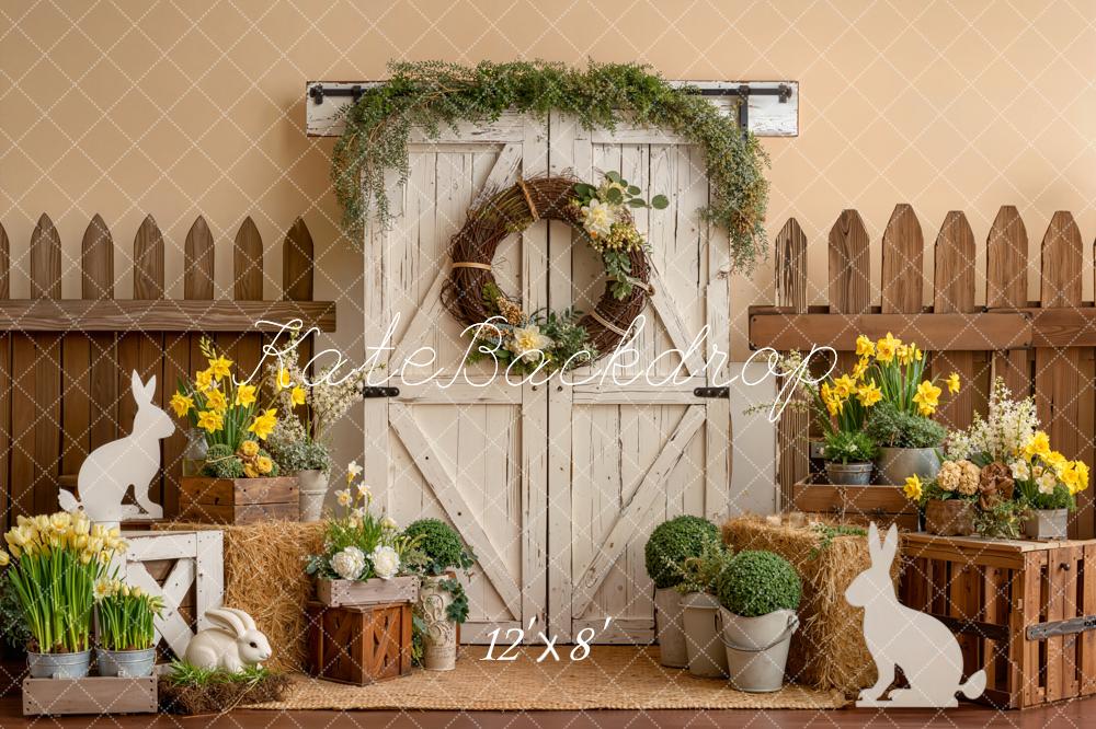 Kate Easter Bunny Barn Door Yellow Flowers Backdrop Designed by Emetselch