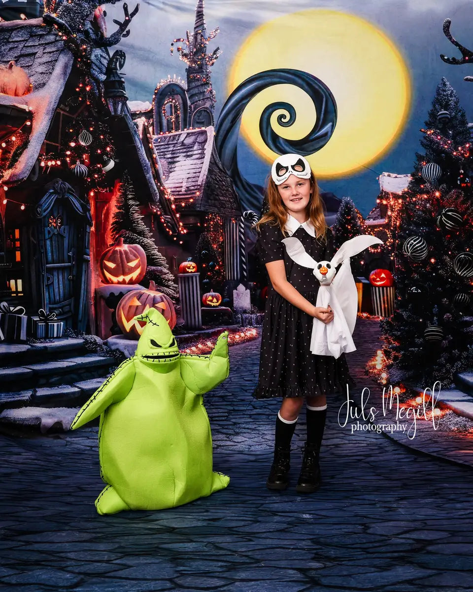 Halloween Pompoen Donker Stad Straat Foto Achtergrond