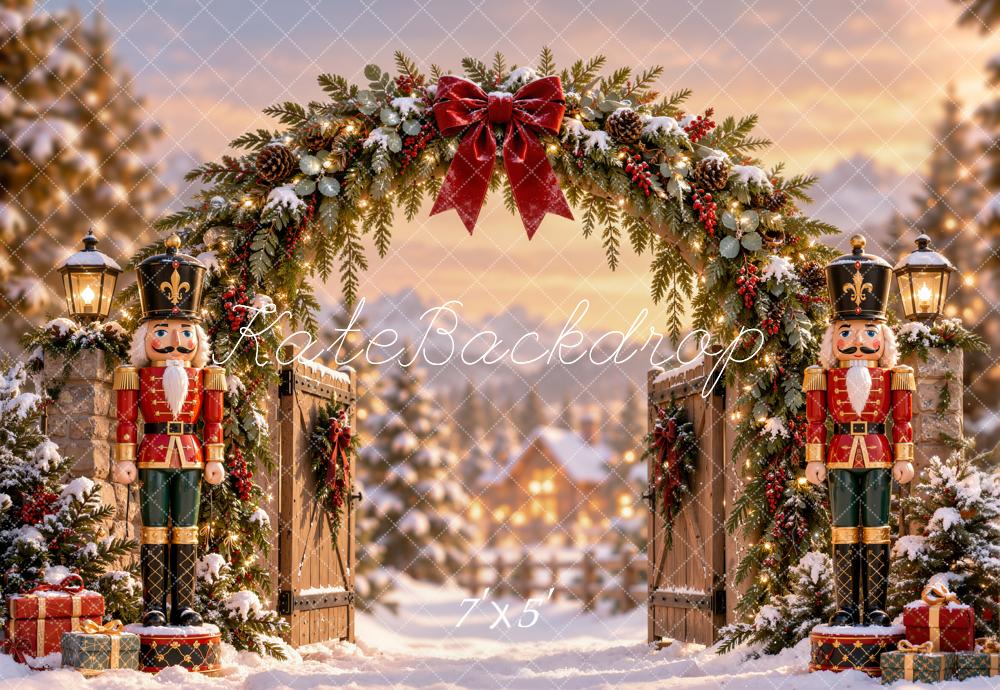 Kate Christmas Nutcracker Snowy Garland Archway Printed Backdrop Designed by Emetselch