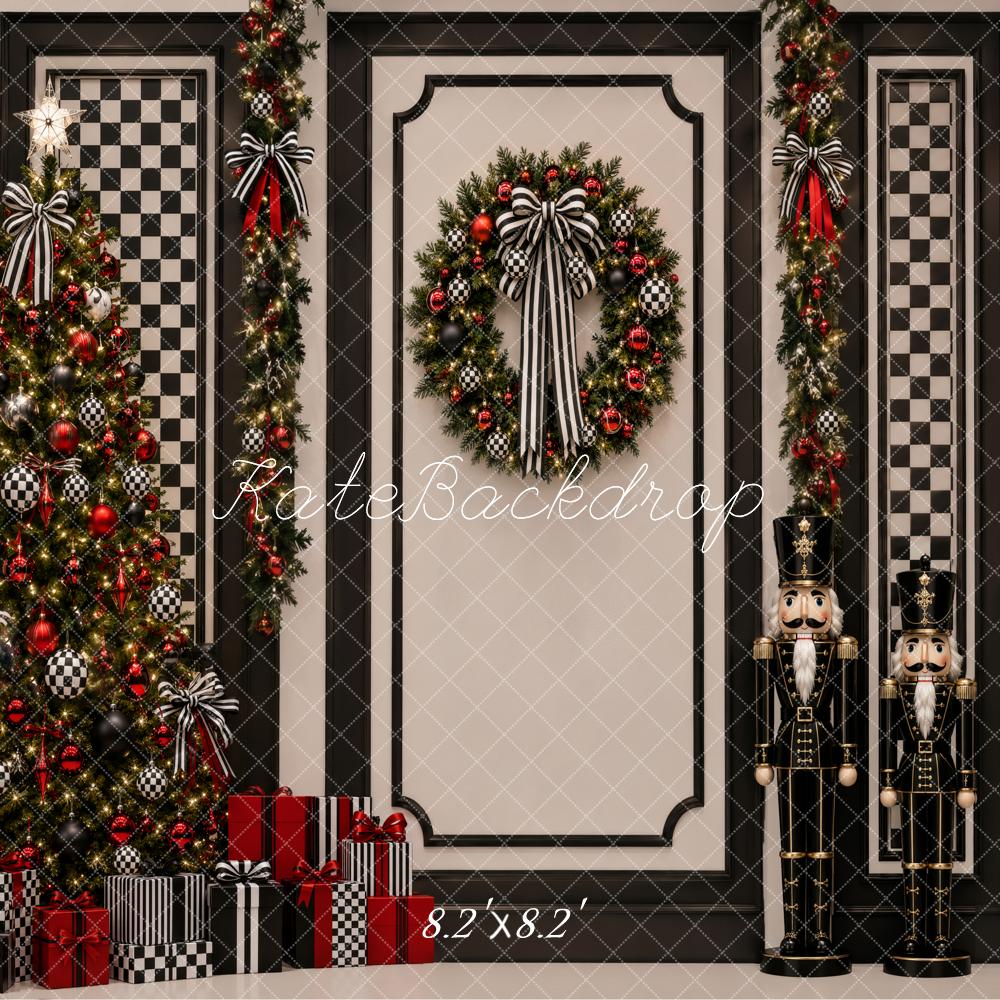 Kate Christmas Nutcracker Tree Wreath Checkered Black Printed Backdrop Designed by Vertigo Productions