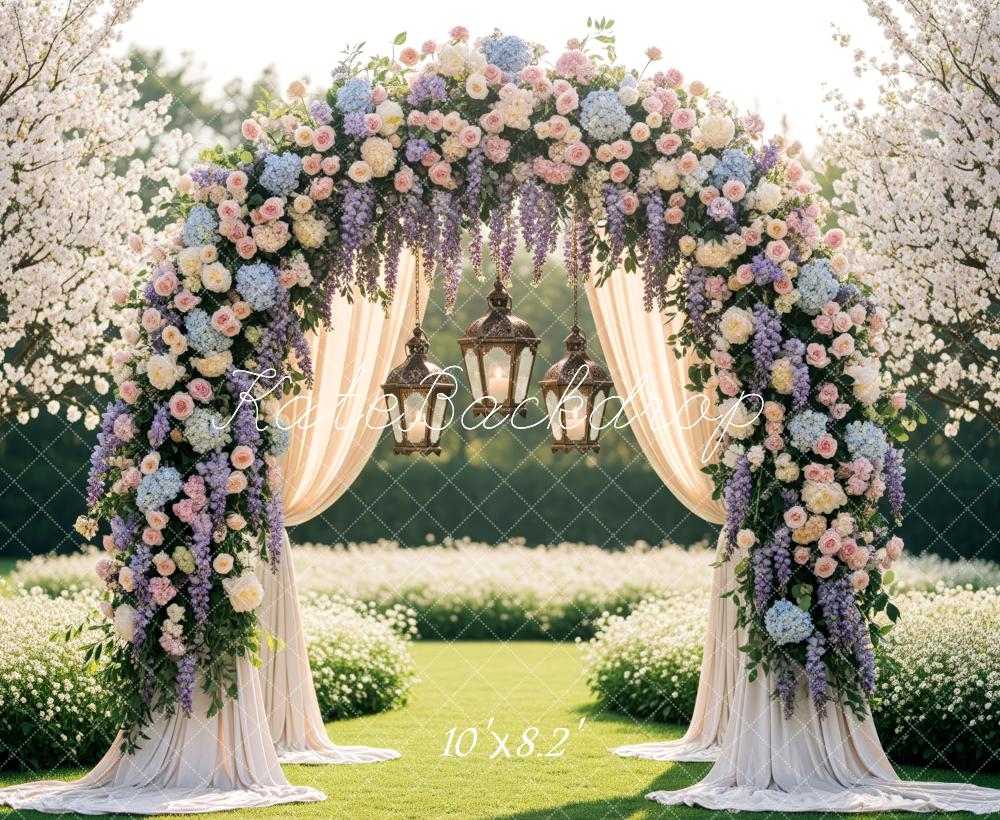 Kate Spring Flower Arch Garden Lanterns Cherry Blossoms Backdrop Designed by Patty Roberts