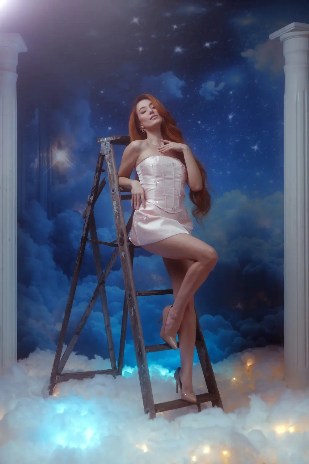 Blue Fantasy Cloudy Room Foto Achtergrond Designed by Mini MakeBelieve