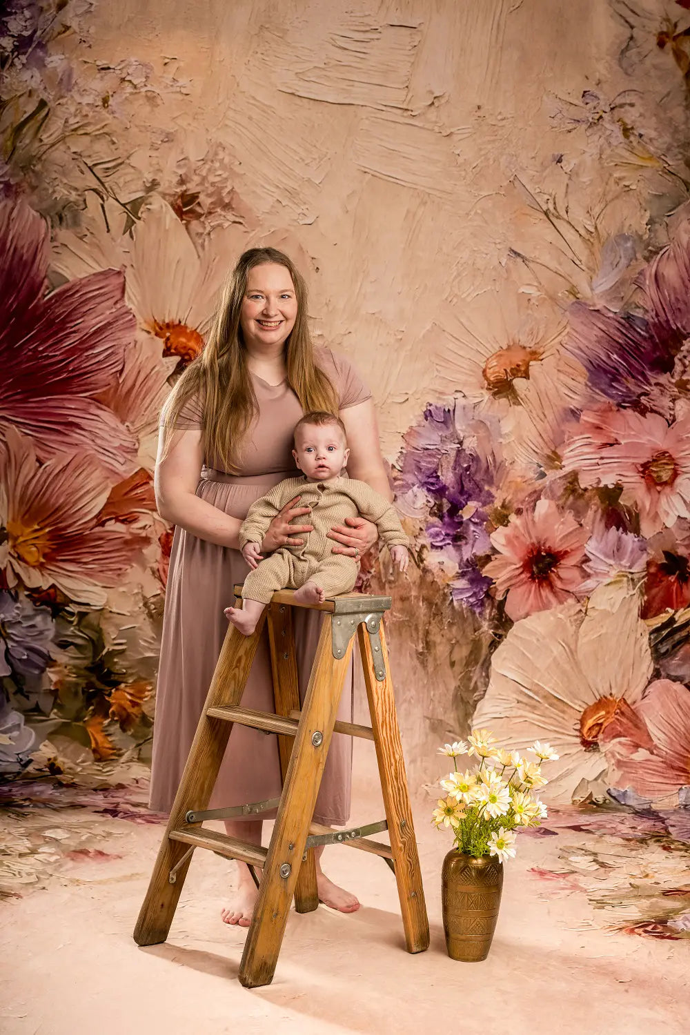 Kate Flower Arch Beige Floral Texture Printed Backdrop Designed by Chain Photography